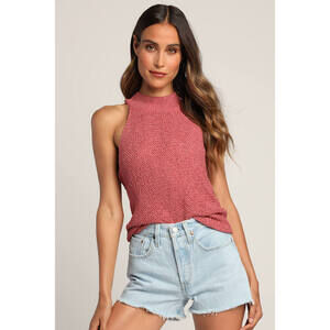 Lulus Loving Arms Rose Pink Loose Knit Sleeveless Mock Neck Top - Size XS